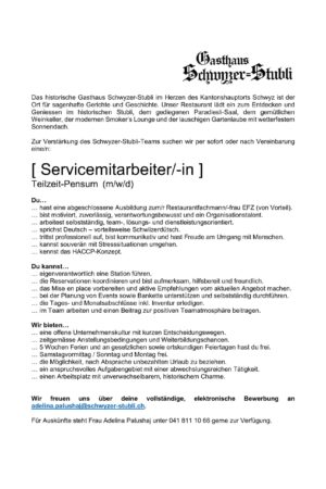 Stelleninserat Service Aushilfen Teilzeit